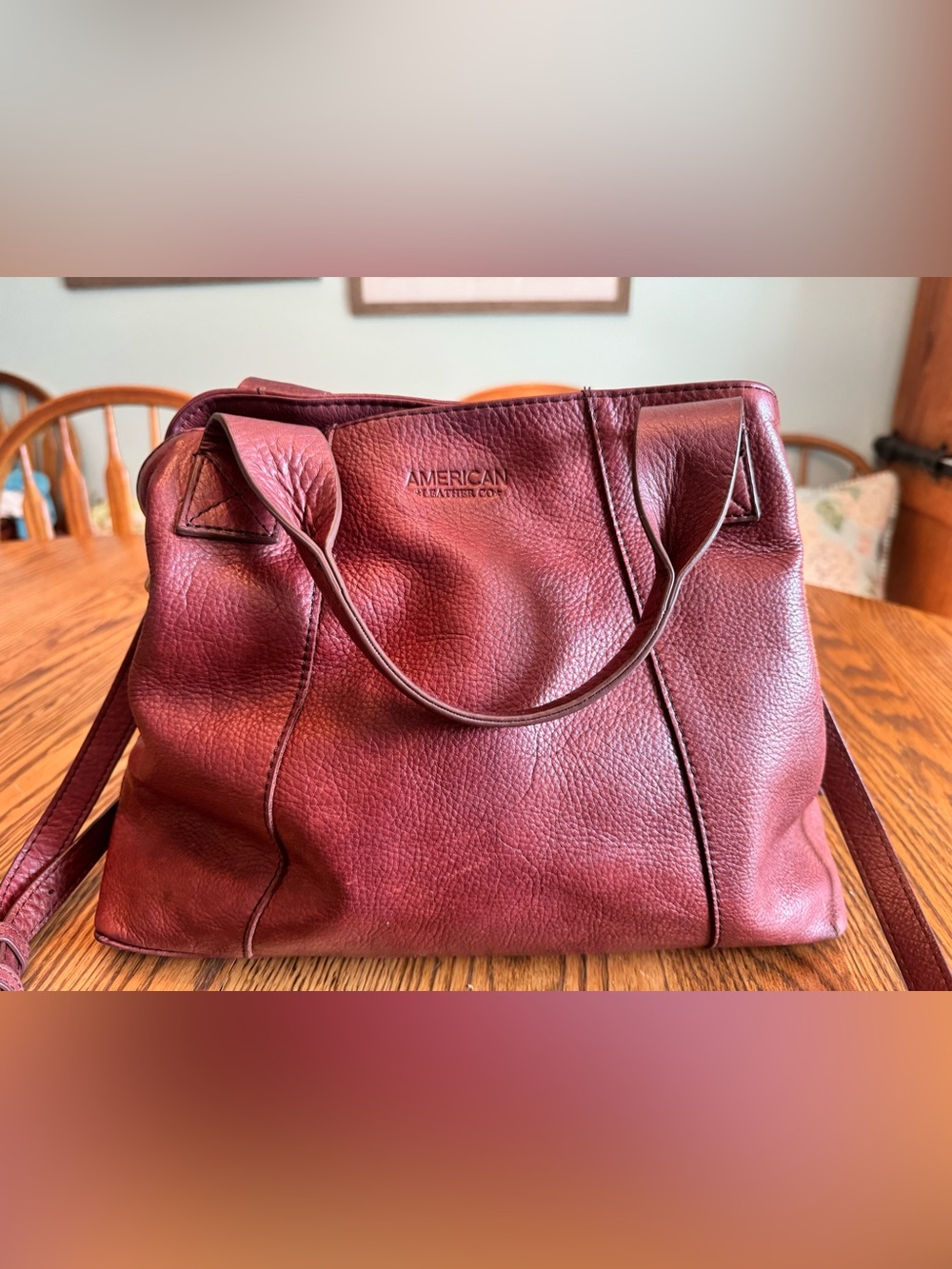 American Leather Co Ada Triple Entry Satchel Mahogany Brown Crossbody Bag - Picture 9 of 9